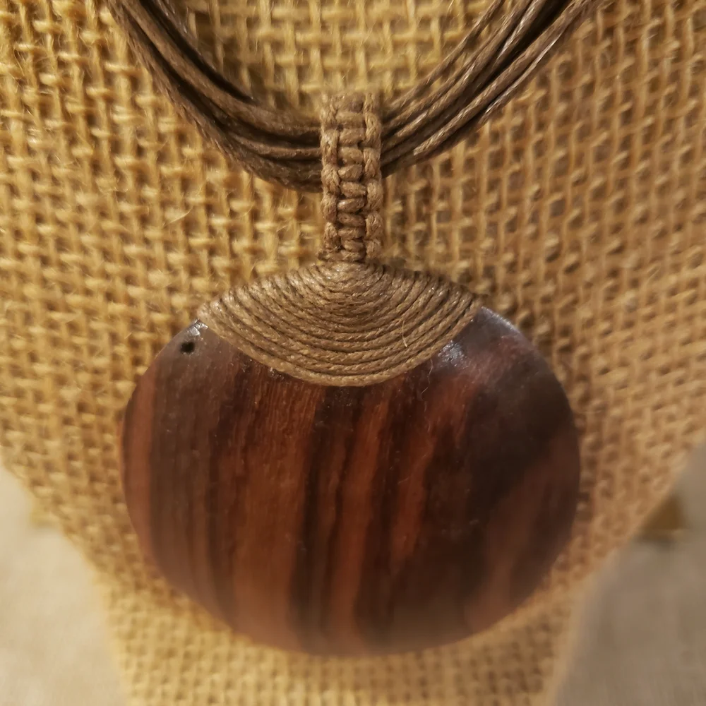 NEW! African Hand Crafted Brown Wood Pendant w/ Multilayer Necklace